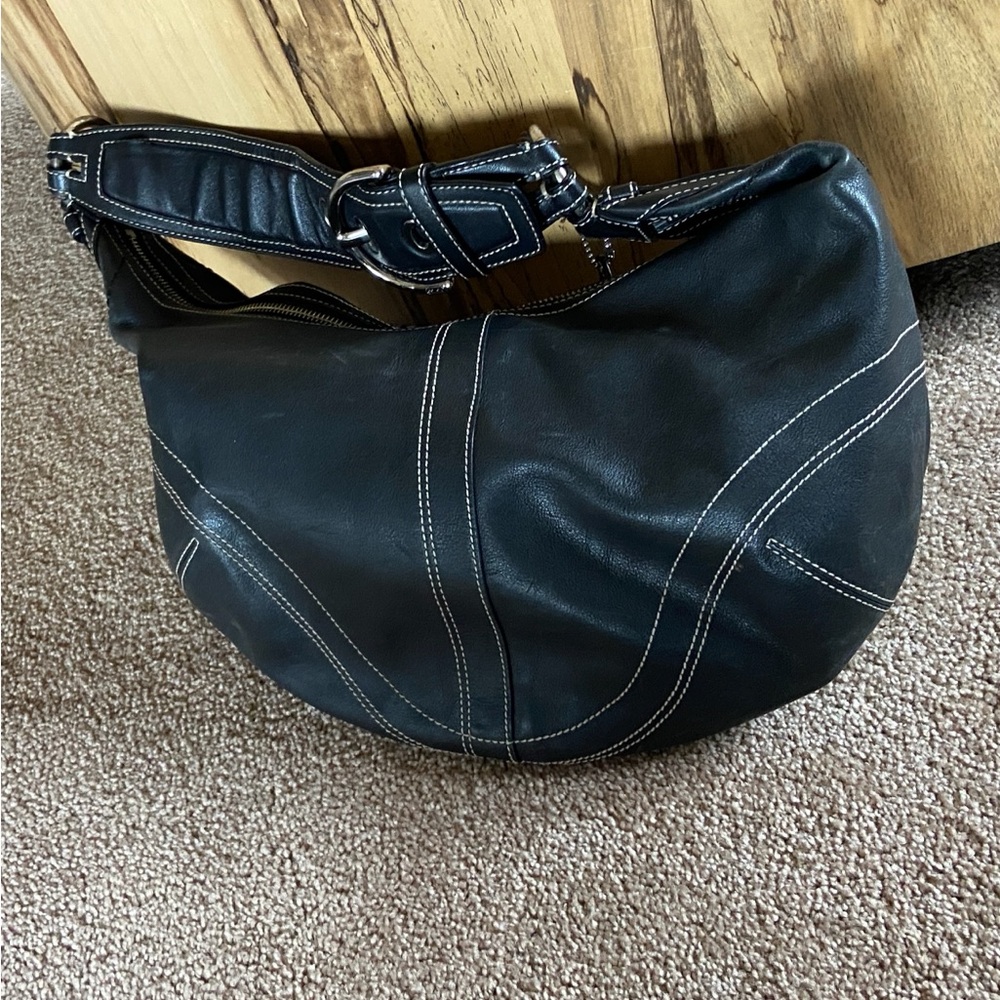 Coach 10030 Vintage One Shoulder Hobo Bag Leather Black Y2K Silver Hardware - Picture 5 of 7